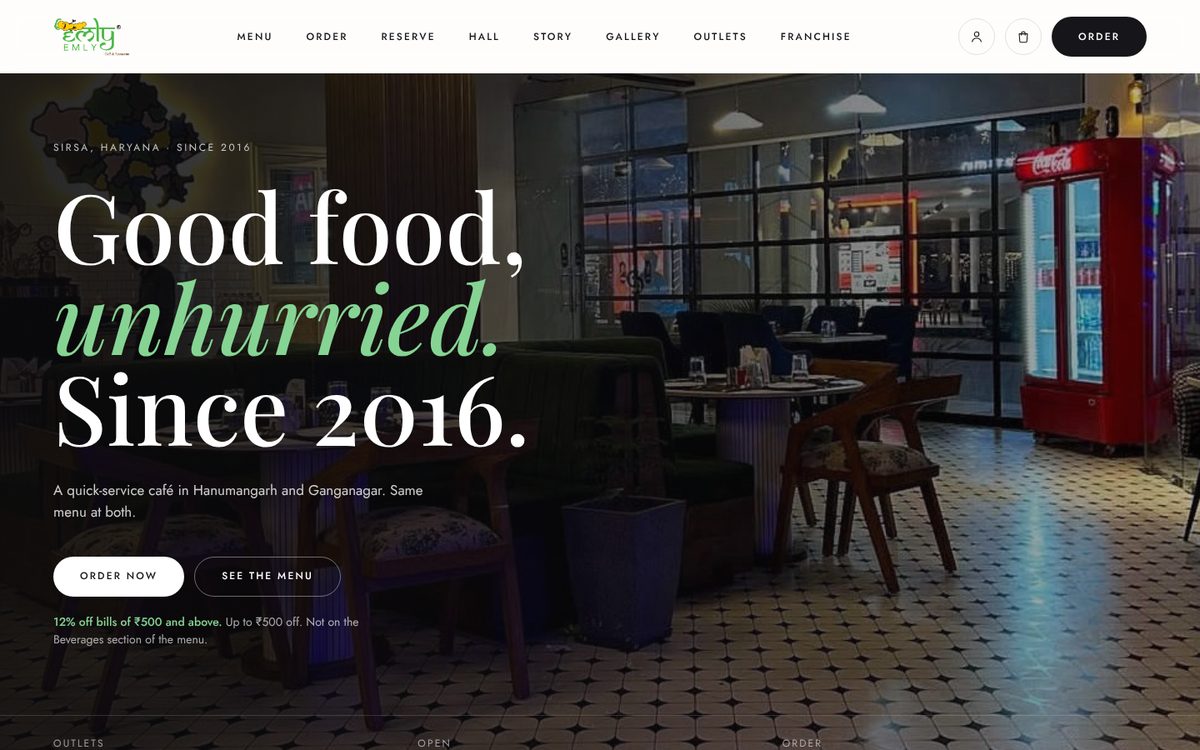 EMLY Café & Restaurant website homepage